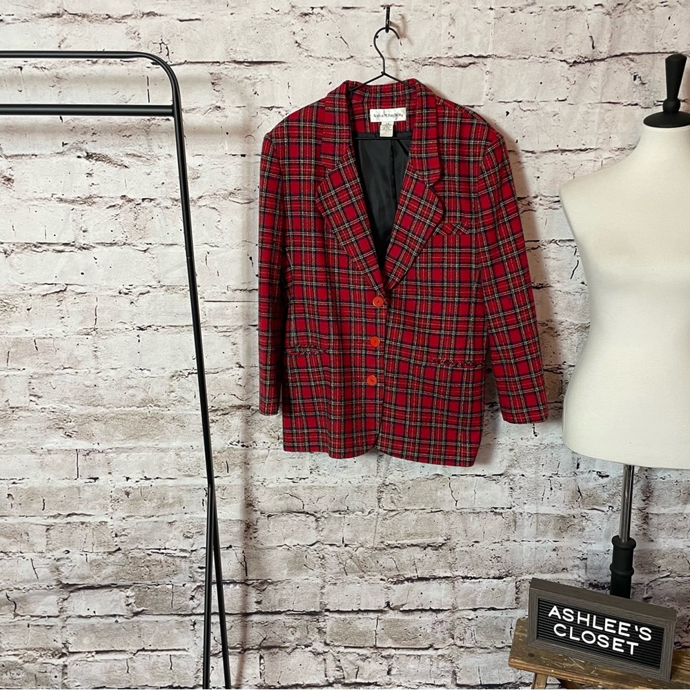 Norton McNaughton Vibrant Red Checkered Blazer